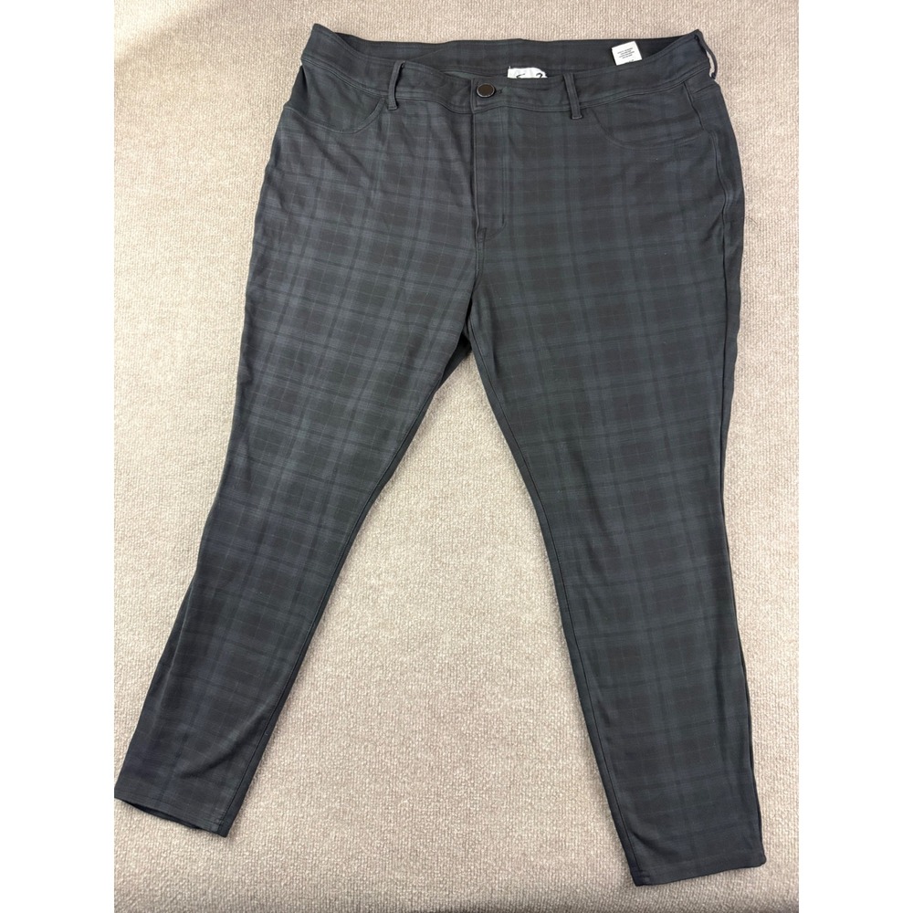 Seven7 Skinny Pants Womens 22W Dark Green Black Plaid Stretch Trousers Check